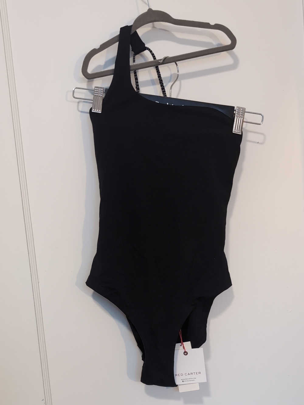Red Carter Black One-Shoulder Swim One-Piece
